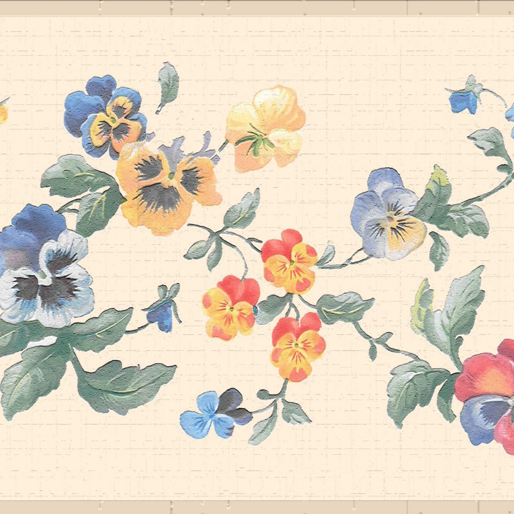 Floral Blue Yellow Flowers on Vines Wall Border Retro Design