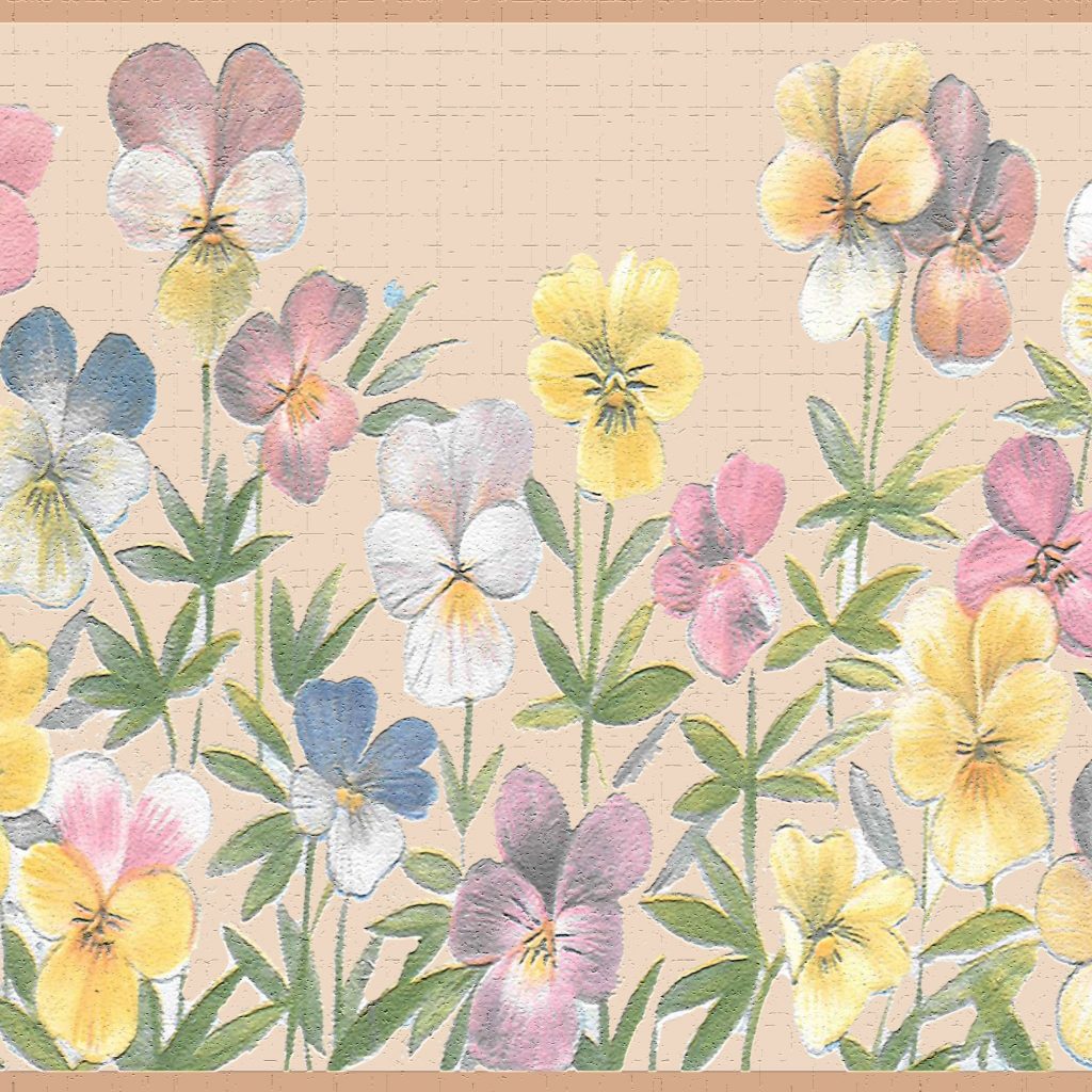 Floral Pink Yellow Tan Flowers in field Wall Border Retro Design
