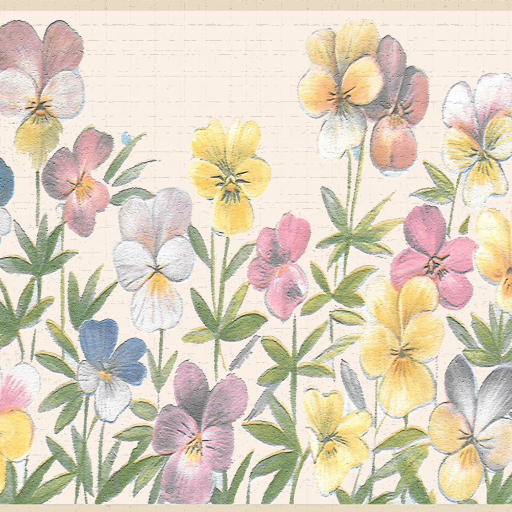 Floral Pink Yellow Flowers in field Wall Border Retro Design