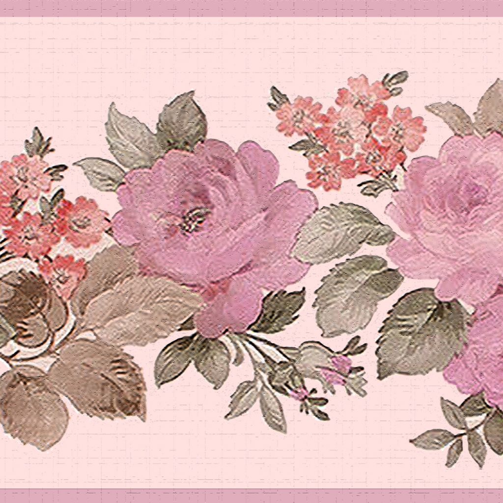 Floral Pink Green Blooming Flowers Wall Border Retro Design