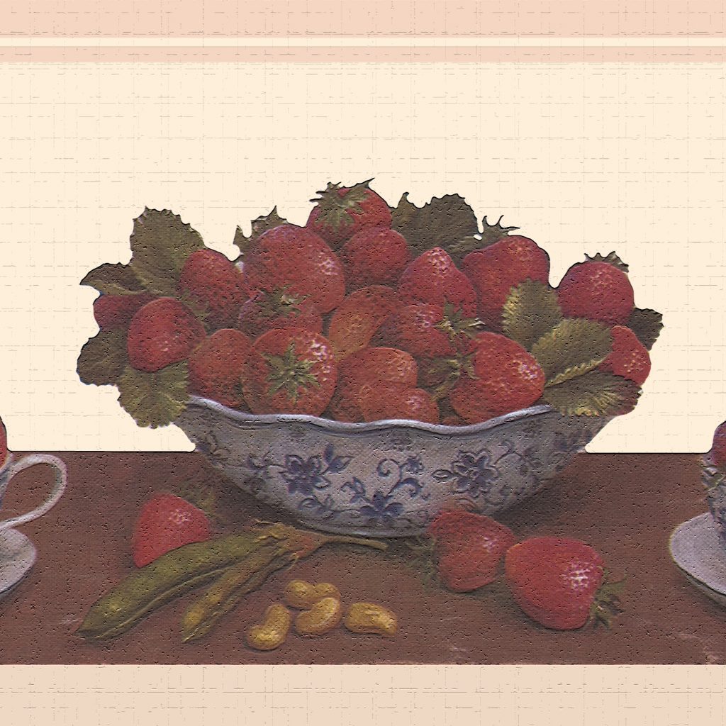 Country Maroon Red Strawberries Wall Border Retro Design