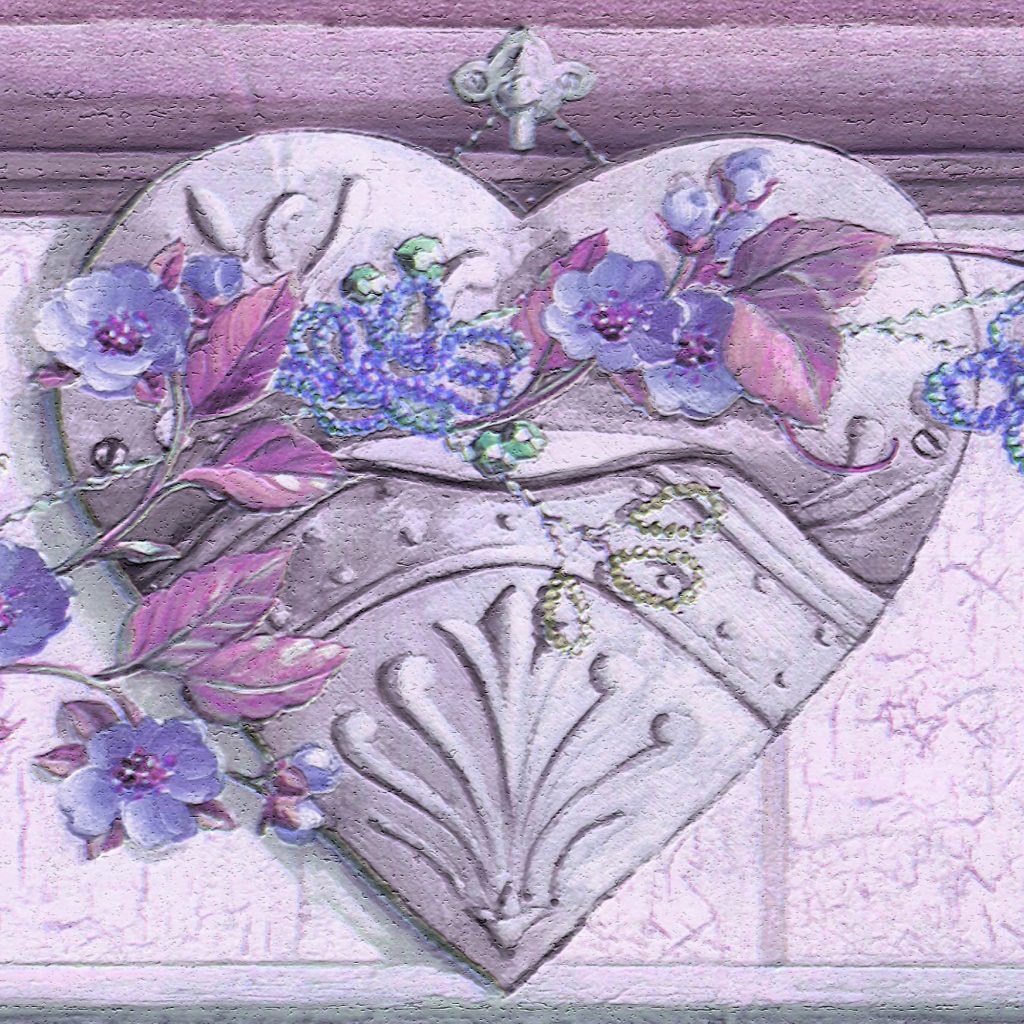 Floral Purple Violet Flowers Hearts Wall Border Retro Design