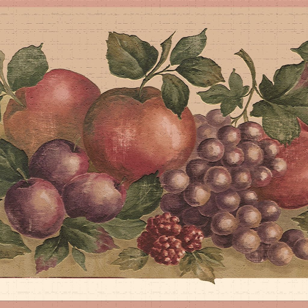 Fruits Green Red Purple Apples Pears Grapes Wall Border Retro Design