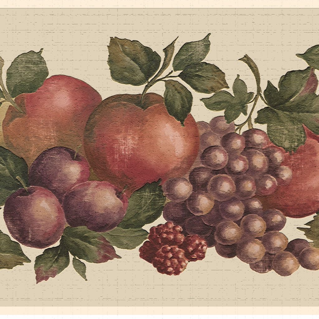 Fruits Red Yellow Apples Pears Grapes Wall Border Retro Design