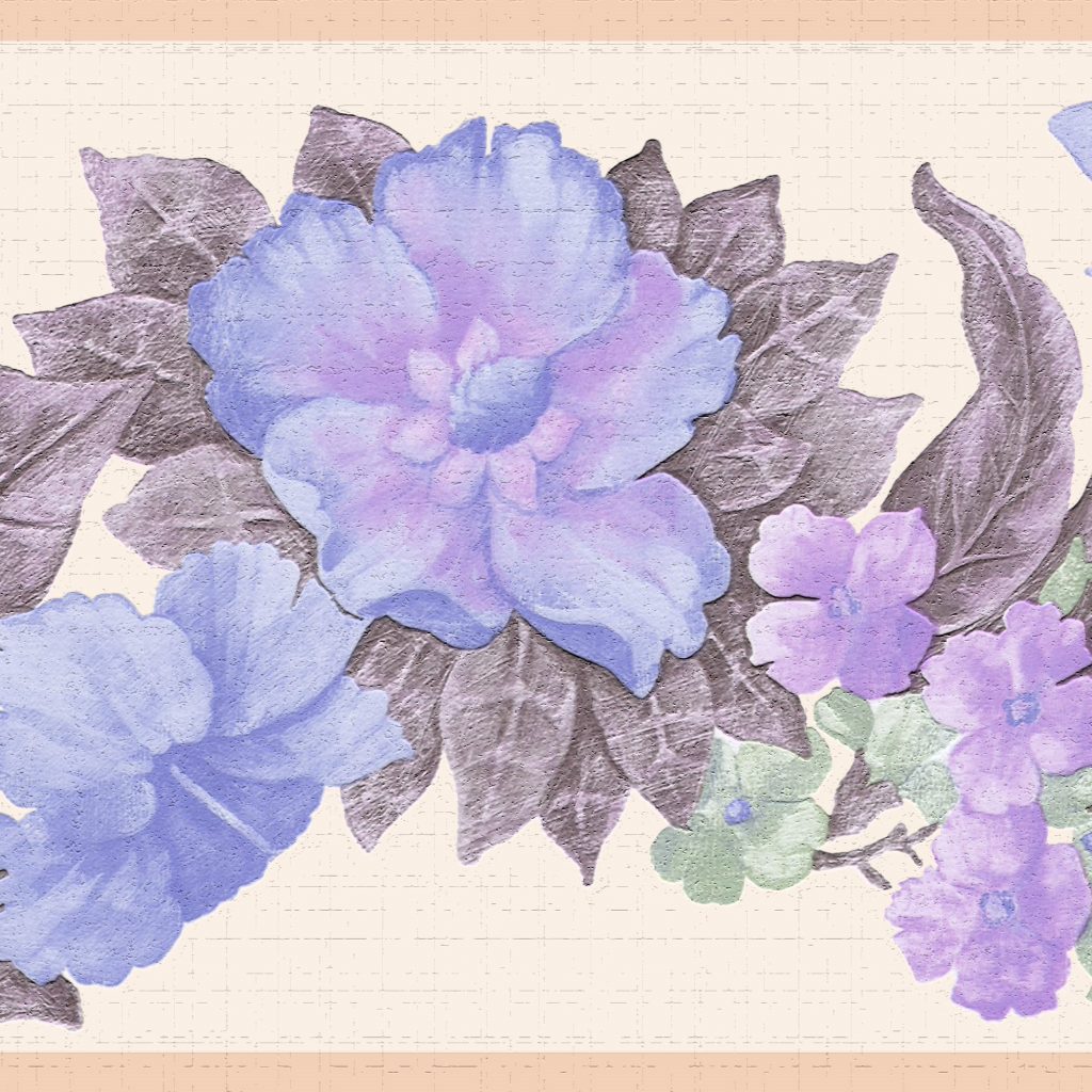 Floral Blue Purple Blooming Flowers Wall Border Retro Design