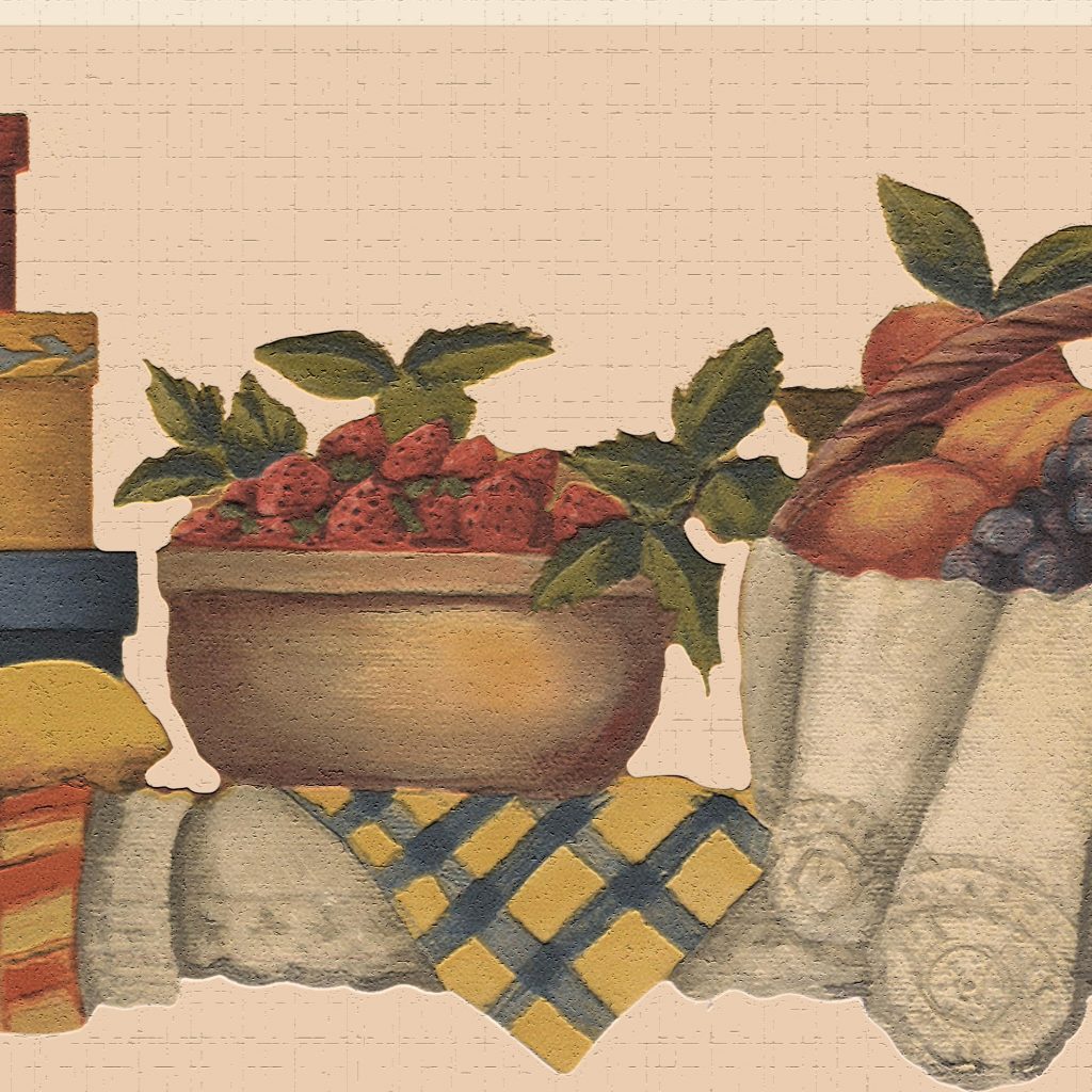 Country Yellow Red Fruit Basket Wall Border Retro Design