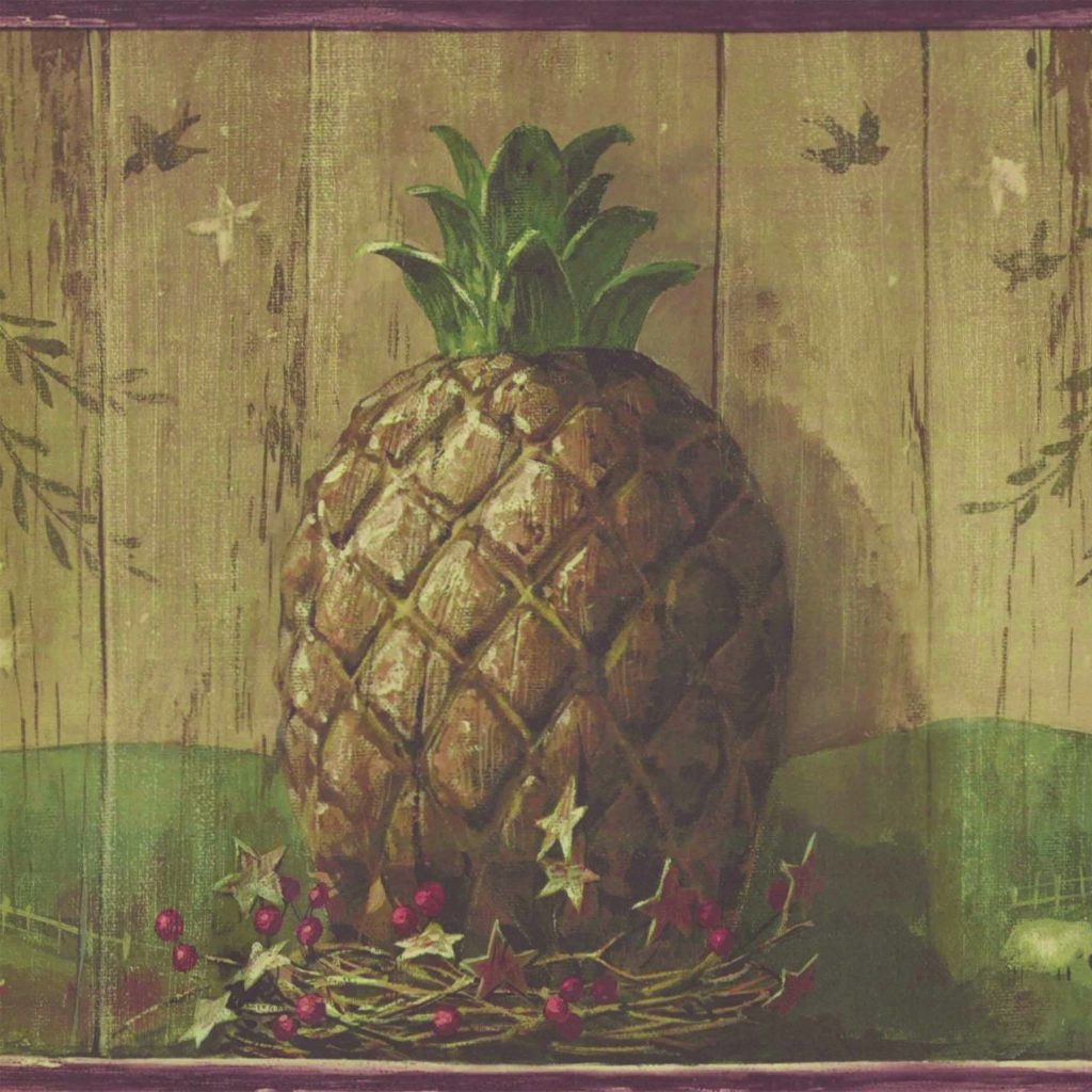 Country Brown Green Tree Pineapple Wall Border Retro Design