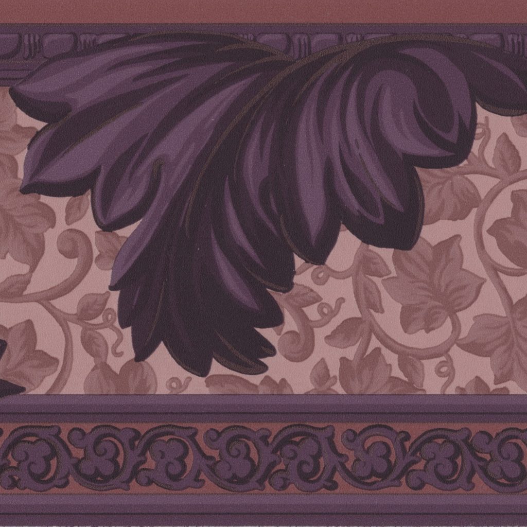 Damask Purple Maroon Scrolls Wall Border Retro Design