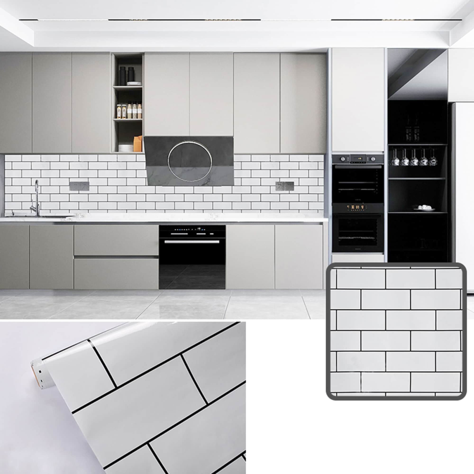 White Black Tiles Self Adhesive Contact Paper, Peel and Stick