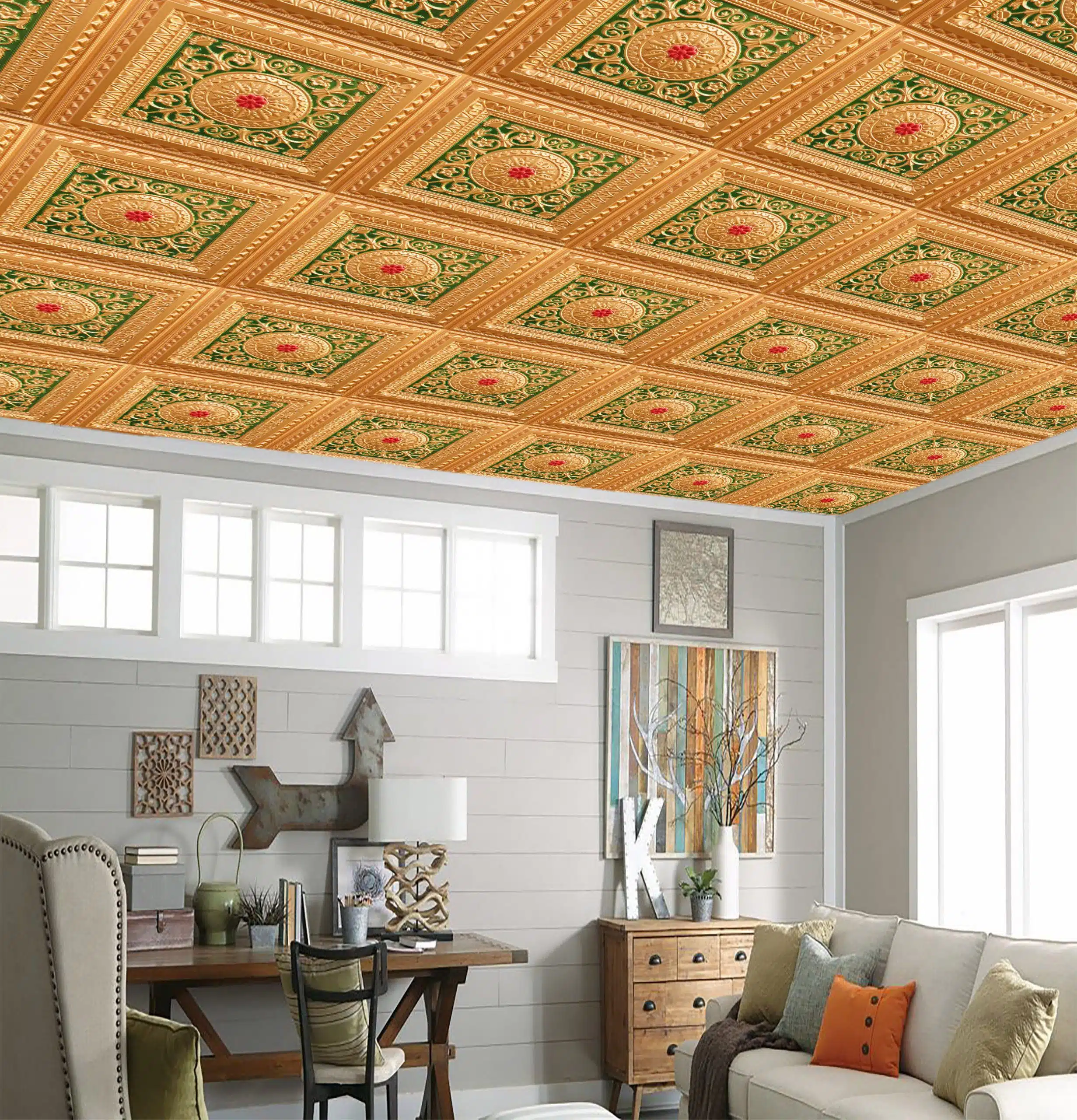 victorian gold red green ceiling tiles