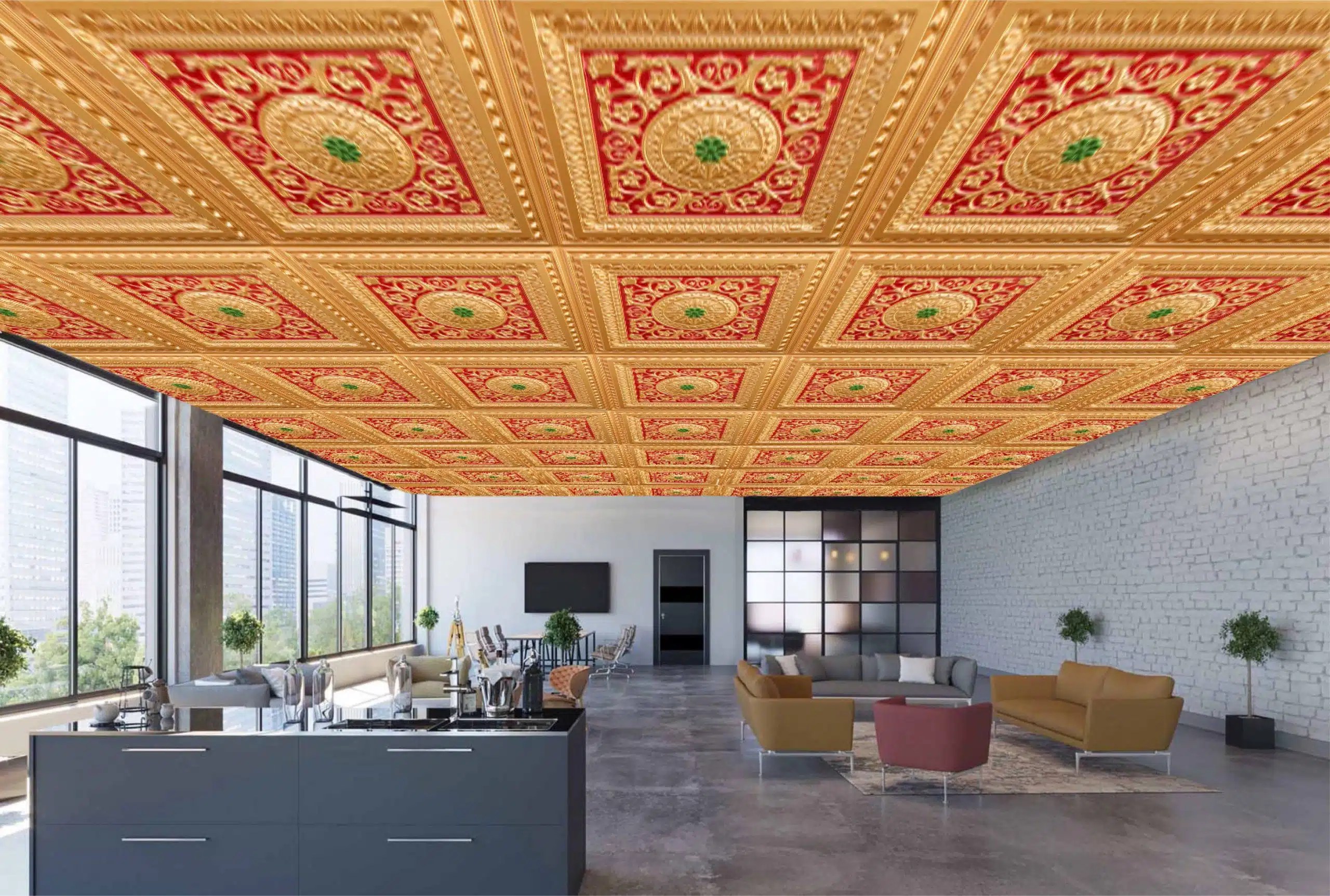 red green gold design ceiling tiles