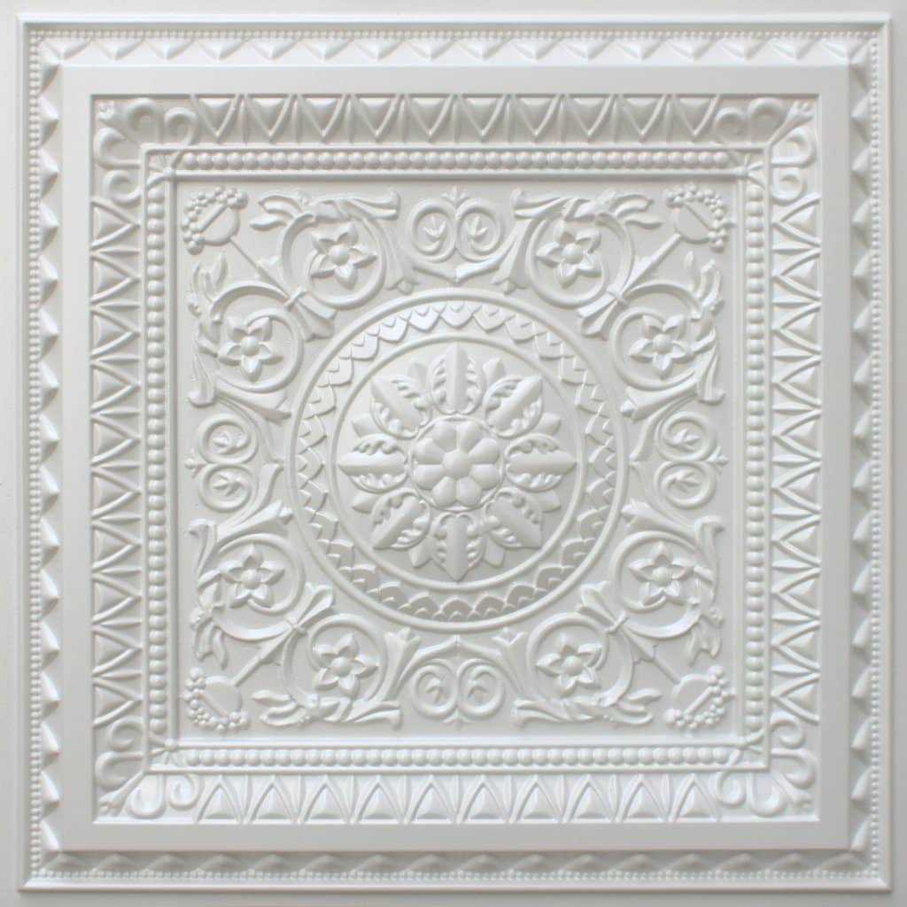 Modern Floral Pearl White Glue Up or Lay In, PVC 3D Decorative Ceiling Panel, 2 ft X 2 ft (60cm X 60cm), 4 sq ft (0.37 sq m) each