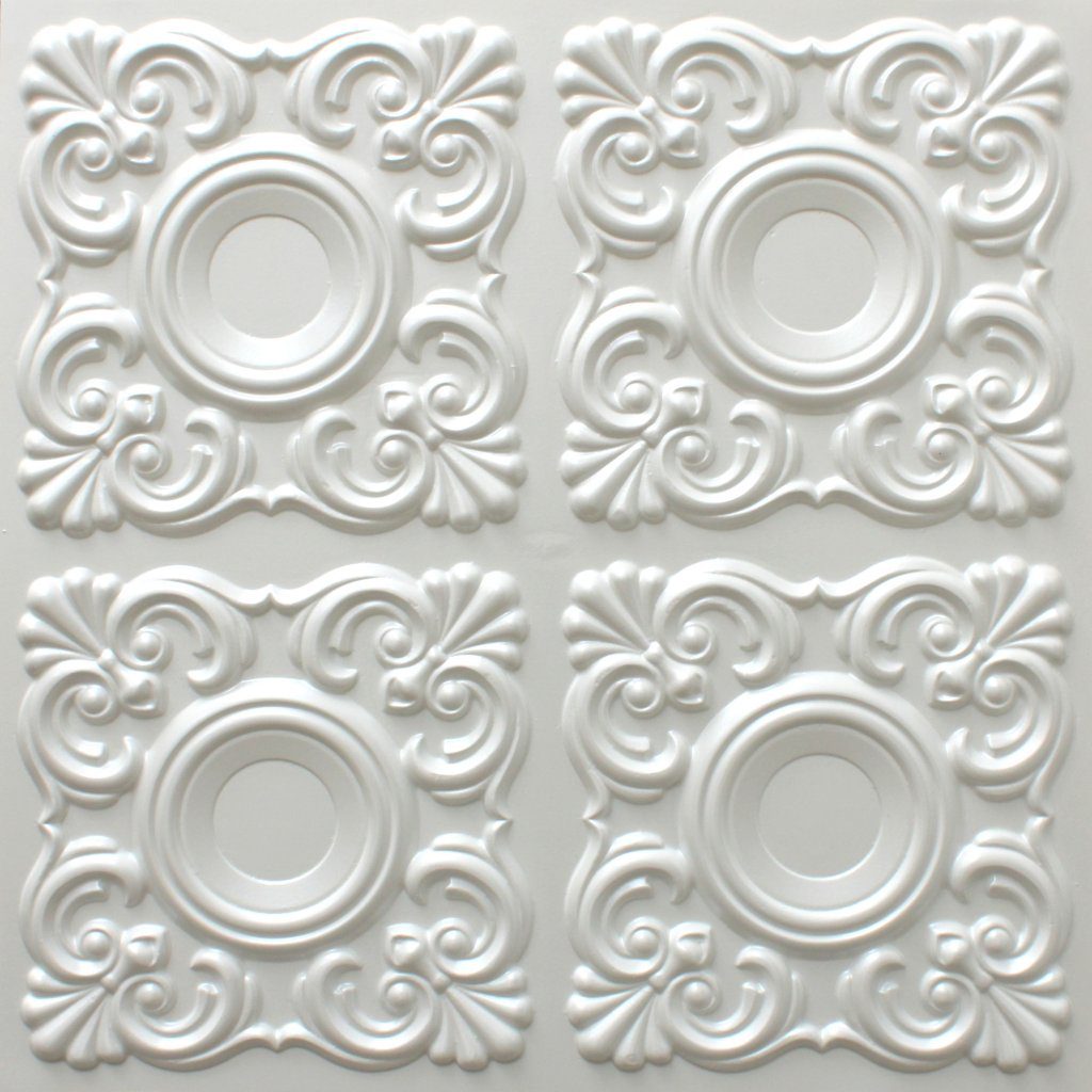 Modern Shapes Pearl White Glue Up, PVC 3D Decorative Ceiling Panel, 2 ft X 2 ft (62cm X 62cm), 4 sq ft (0.37 sq m) each