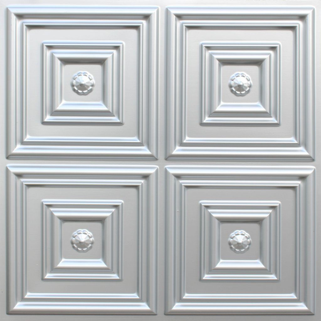 Modern Patchwork Silver Glue Up, PVC 3D Decorative Ceiling Panel, 2 ft X 2 ft (62cm X 62cm), 4 sq ft (0.37 sq m) each