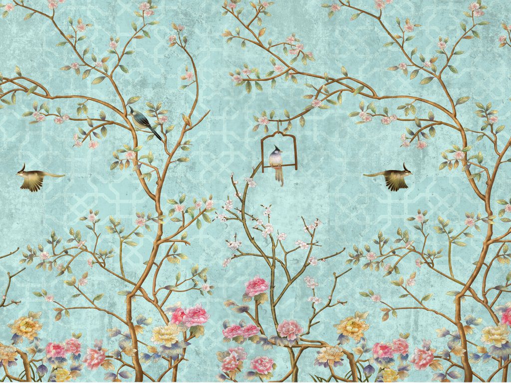 Abstract Teal Pink Brown Modern Wall Mural, 142 in. X 106 in. (360cm X 270cm)