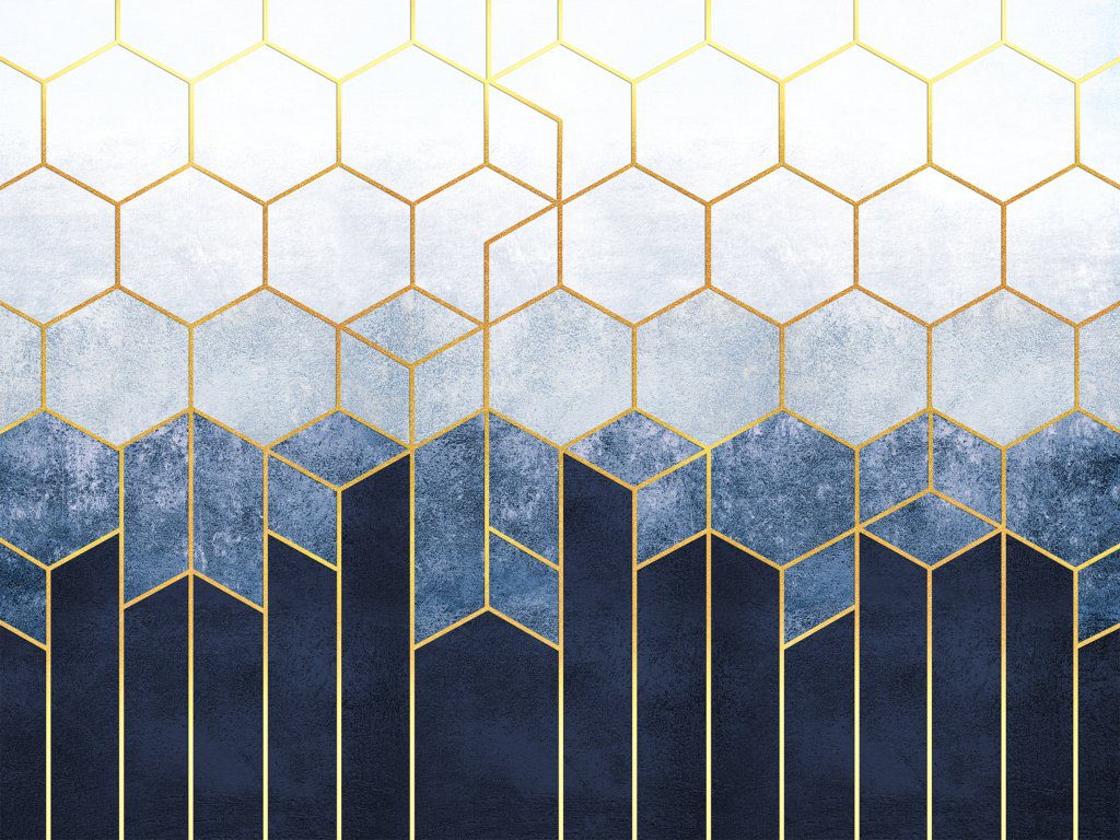 Revestimiento Light Blue Gold Geometric Wall Mural, 142 in. X 106 in. (360cm X 270cm)