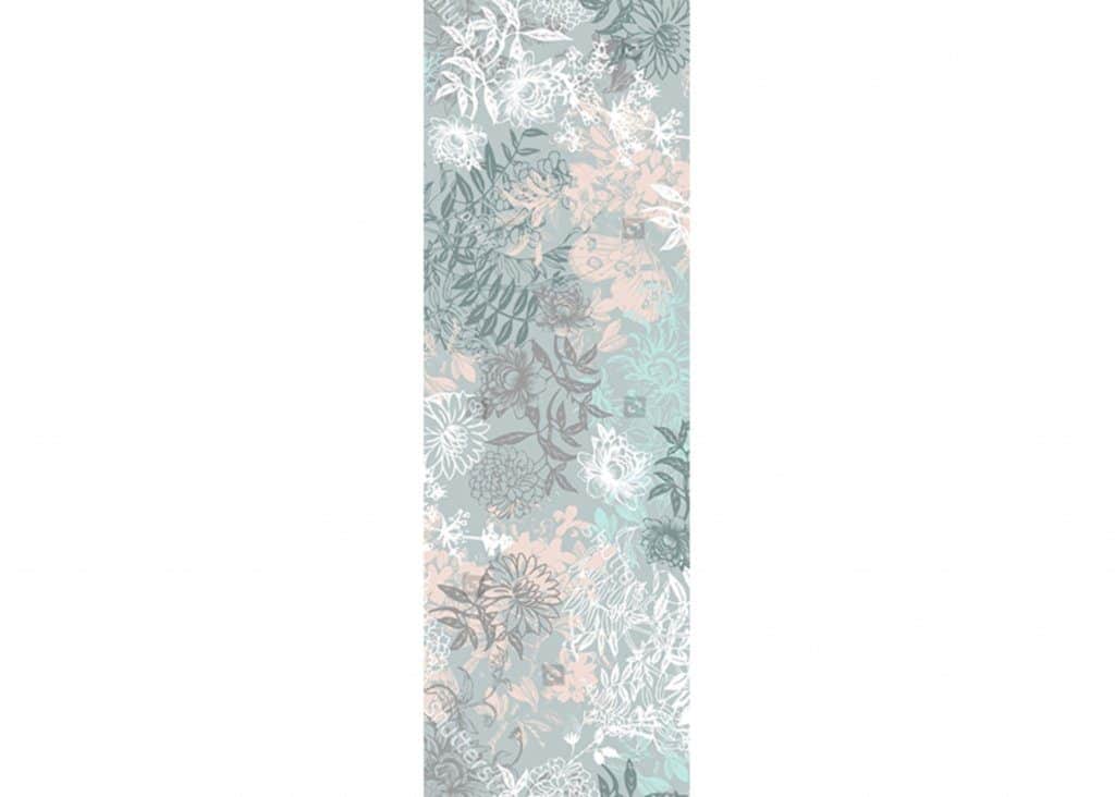 Floral Teal Blue Beige Contemporary Wall Mural, 35 in. X 106 in. (90cm X 270cm)