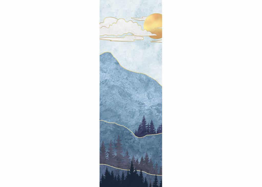 Mountain Painting Yellow White Blue Geometric Wall Mural, 35 in. X 106 in. (90cm X 270cm)