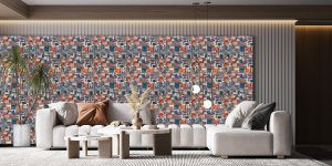 3D Wall Panels - Peel and Stick Wall Sticker, Transitional Patchwork Orange Grey Brown Self Adhesive Foam Wall Paneling for Interior Wall Decor, 27.6 in X 30.3 in, Covers 5.75 sq. ft. - Single