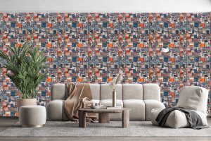 3D Wall Panels - Peel and Stick Wall Sticker, Transitional Patchwork Orange Grey Brown Self Adhesive Foam Wall Paneling for Interior Wall Decor, 27.6 in X 30.3 in, Covers 5.75 sq. ft. - Single