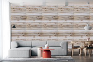 3D Wall Panels - Peel and Stick Wall Sticker,Contemporary Faux Birch Wood Light Brown White Self Adhesive Foam Wall Paneling for Interior Wall Decor, 27.6 in X 27.6 in, Covers 5.29 sq. ft. - Single