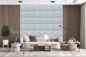 3D Wall Panels - Contemporary Waves Paintable White PVC Wall Paneling for Interior Wall Decor, 19.7 in x 19.7 in, Covers 2.7 sq. ft. - Single