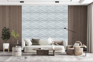 3D Wall Panels - Contemporary Wave Paintable White PVC Wall Paneling for Interior Wall Decor, 19.7 in x 19.7 in, Covers 2.7 sq. ft. - Single