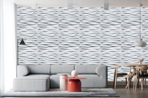 3D Wall Panels - Modern Wave Board Paintable White PVC Wall Paneling for Interior Wall Decor, 19.7 in x 19.7 in, Covers 2.7 sq. ft. - Single