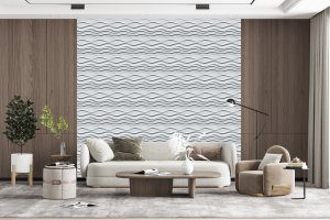3D Wall Panels - Contemporary Waves Paintable White PVC Wall Paneling for Interior Wall Decor, 19.7 in x 19.7 in, Covers 2.7 sq. ft. - Single