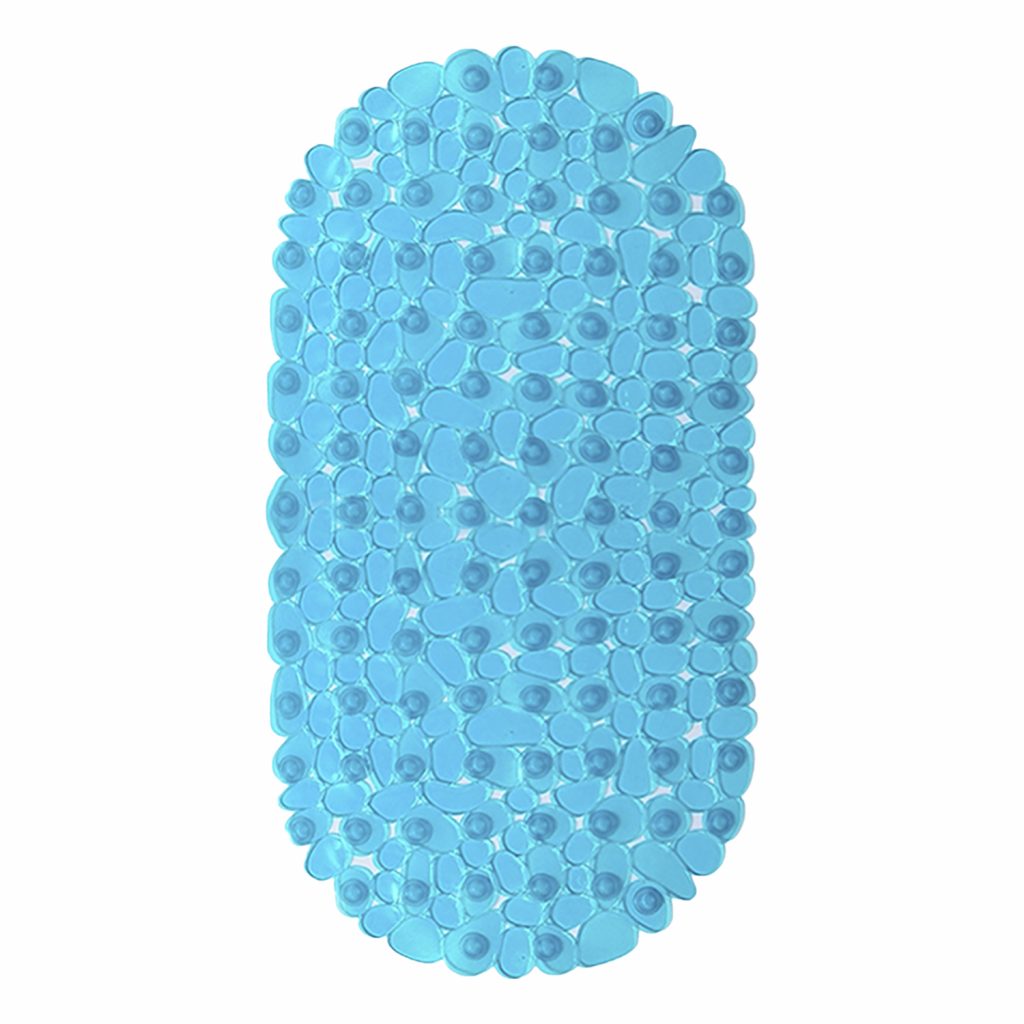 Shower Mat with Suction Cups – 27″ x 14″, Modern Light Blue Waterproof Non-Slip Quick Dry Dirt Resistant Perfect for Bathroom, Bathtub and Shower