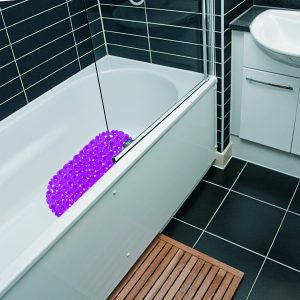 Shower Mat with Suction Cups - 27" x 14", Glam Light Purple Waterproof Non-Slip Quick Dry Dirt Resistant Perfect for Bathroom, Bathtub and Shower