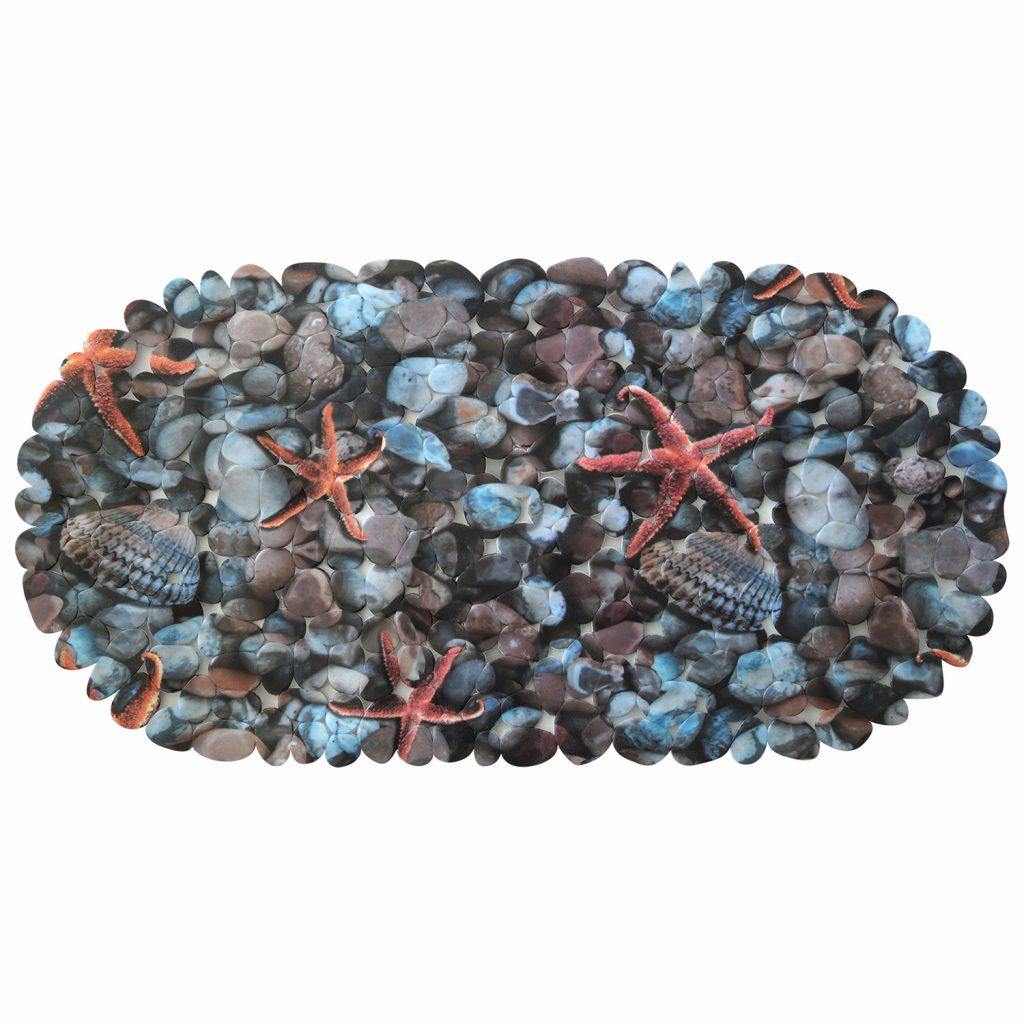 Pebbles and Sea Shell Bathtub and Shower Mat – 27″ x 14″ Blue Waterproof Non-Slip Quick Dry Rug, Non-Absorbent Dirt Resistant Perfect for Bathroom, Shower, Restroom and Bathtub