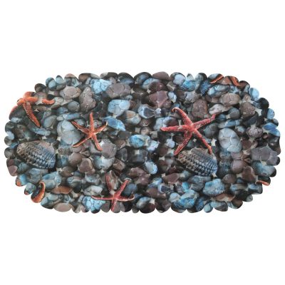 Pebbles and Sea Shell Bathtub and Shower Mat - 27" x 14" Blue Waterproof Non-Slip Quick Dry Rug, Non-Absorbent Dirt Resistant Perfect for Bathroom, Shower, Restroom and Bathtub