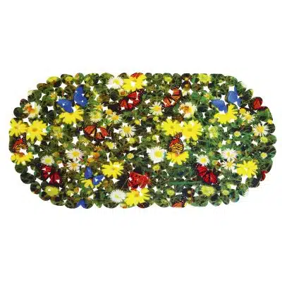 Floral Bathtub and Shower Mat - 27" x 14" Green Waterproof Non-Slip Quick Dry Rug, Non-Absorbent Dirt Resistant Perfect for Bathroom, Shower, Restroom and Bathtub