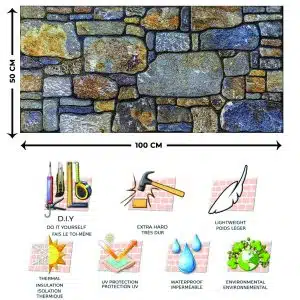 Dundee Deco 3D Wall Panels - Cladding, Periwinkle Ginger Stone Look Wall Paneling, Styrofoam Facing for Interior and Exterior Applications, DIY, Set of 10, Covers 54 sq ft