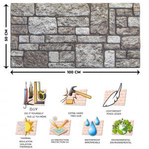 3D Wall Panels Brick Effect - Cladding, Grey Stone Look Wall Paneling, Styrofoam Facing for Living room, Kitchen, Bathroom, Balcony, Bedroom, Set of 10, Covers 53 sq ft