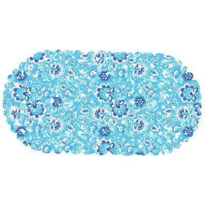 Floral Bathtub and Shower Mat - 27" x 14" Light Blue Waterproof Non-Slip Quick Dry Rug, Non-Absorbent Dirt Resistant Perfect for Bathroom, Shower, Restroom and Bathtub