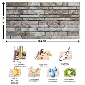 3D Wall Panels Brick Effect - Cladding, Light Brown Grey Stone Look Wall Paneling, Styrofoam Facing for Living room, Kitchen, Bathroom, Balcony, Bedroom, Set of 10, Covers 53 sq ft
