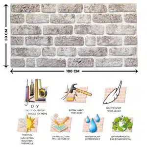 Outlet White Grey Brick Look Wall Paneling, Styrofoam Facing, Single Panel, Covers 5.4 sq ft