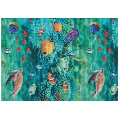 Sea Creatures Bathroom Mat - 39" x 26" Blue Waterproof Non-Slip Quick Dry Rug, Non-Absorbent Dirt Resistant Perfect for Kitchen, Bathroom and Restroom