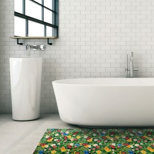 Floral Bathroom Mat - 39" x 26" Green Waterproof Non-Slip Quick Dry Rug, Non-Absorbent Dirt Resistant Perfect for Kitchen, Bathroom and Restroom
