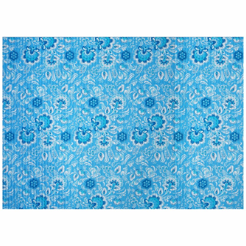 Floral Bathroom Mat – 39″ x 26″ Light Blue Waterproof Non-Slip Quick Dry Rug, Non-Absorbent Dirt Resistant Perfect for Kitchen, Bathroom and Restroom