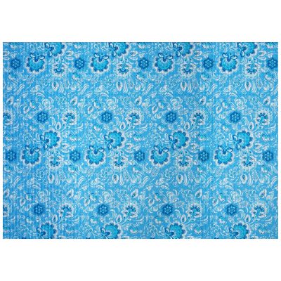 Floral Bathroom Mat - 39" x 26" Light Blue Waterproof Non-Slip Quick Dry Rug, Non-Absorbent Dirt Resistant Perfect for Kitchen, Bathroom and Restroom