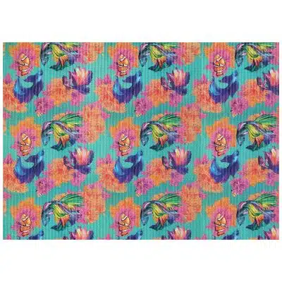 Koi Fish Bathroom Mat - 39" x 26" Blue Pink Waterproof Non-Slip Quick Dry Rug, Non-Absorbent Dirt Resistant Perfect for Kitchen, Bathroom and Restroom