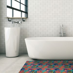 Koi Fish Bathroom Mat - 39" x 26" Blue Pink Waterproof Non-Slip Quick Dry Rug, Non-Absorbent Dirt Resistant Perfect for Kitchen, Bathroom and Restroom