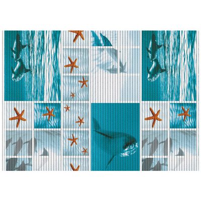 Sea Creatures Bathroom Mat - 39" x 26" Blue Waterproof Non-Slip Quick Dry Rug, Non-Absorbent Dirt Resistant Perfect for Kitchen, Bathroom and Restroom