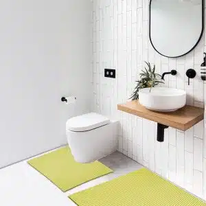 Plain Bathroom Mat Set (2 pcs) - 31" x 20" and 19.7" x 19.7" Waterproof Non-Slip Quick Dry Rug, Non-Absorbent Dirt Resistant Perfect for Bathroom and Restroom