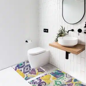 Patchwork Bathroom Mat Set (2 pcs) - 31" x 20" and 19.7" x 19.7" Waterproof Non-Slip Quick Dry Rug, Non-Absorbent Dirt Resistant Perfect for Bathroom and Restroom