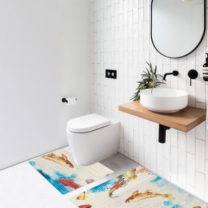 Koi Fish Bathroom Mat Set (2 pcs) - 31" x 20" and 19.7" x 19.7" Waterproof Non-Slip Quick Dry Rug, Non-Absorbent Dirt Resistant Perfect for Bathroom and Restroom