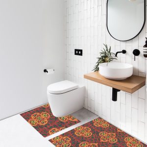 Damask Bathroom Mat Set (2 pcs) - 31" x 20" and 19.7" x 19.7" Waterproof Non-Slip Quick Dry Rug, Non-Absorbent Dirt Resistant Perfect for Bathroom and Restroom